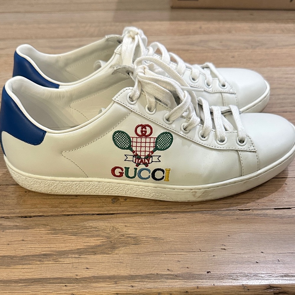 Gucci White and Blue Sneakers with Tennis Motif 8.5 women’s - Picture 2 of 6